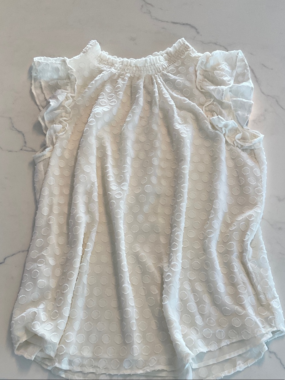LOFT White Dot-Texture Ruffle Sleeve Blouse